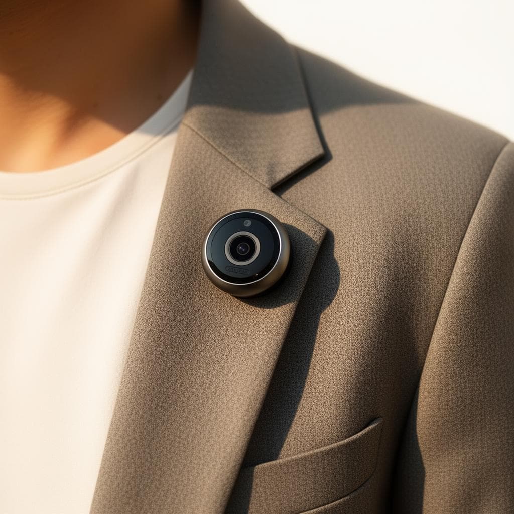 Pio pin worn on a jacket lapel